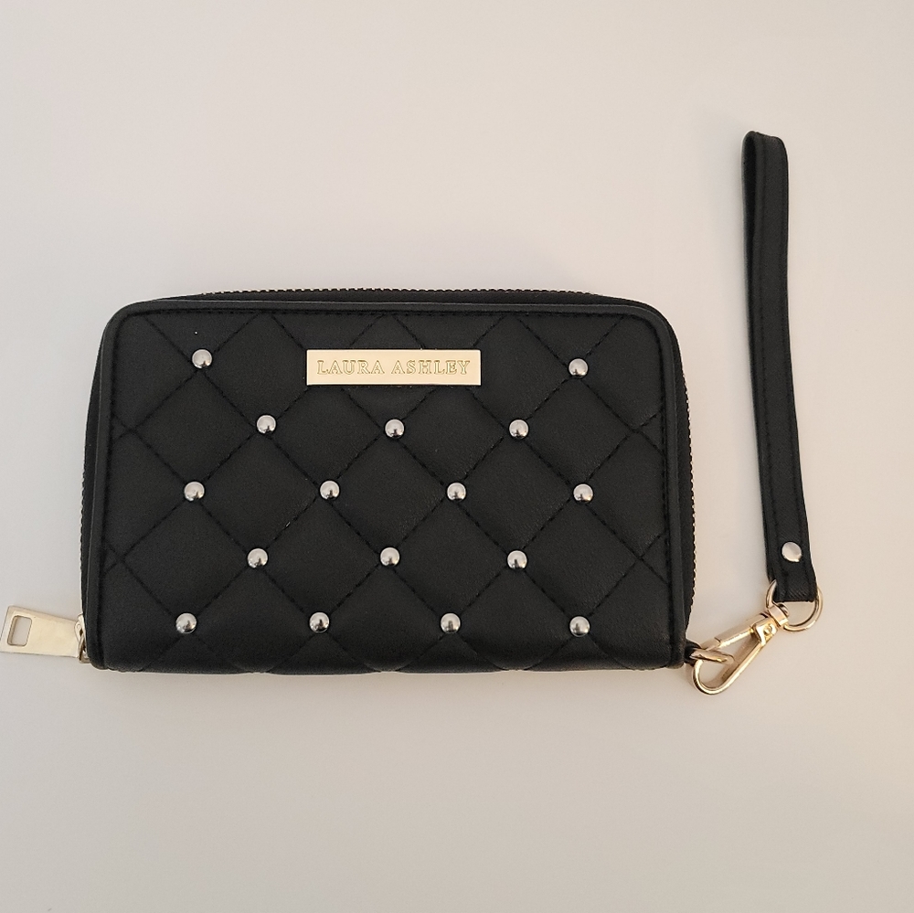 Laura Ashley Black Quilted Passport Clutch Wristlet Wallet
